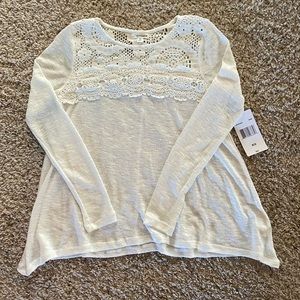 Women’s Eyeshadow Cream Top with Lace Detail, Size XS